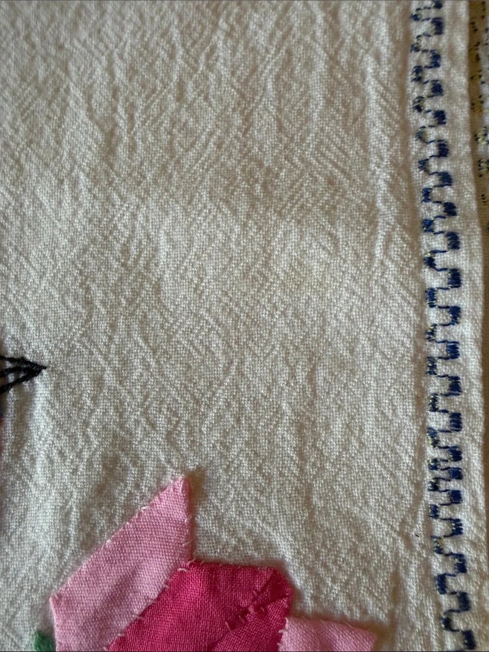 Embroidered Blue & Pink Bird Kitchen Towel
